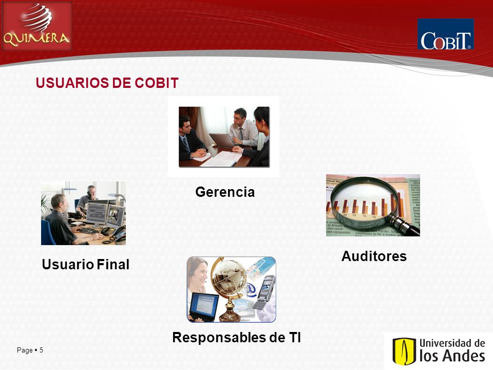 USUARIOS DE COBIT Gerencia Auditores Usuario Final Responsables de TI
