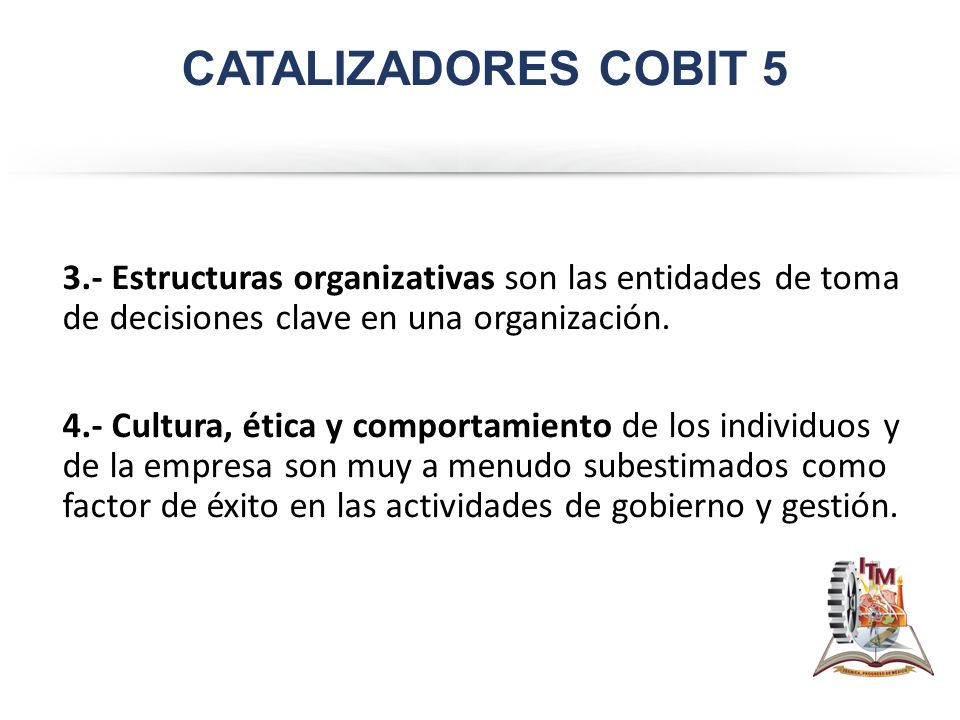 CATALIZADORES COBIT Estructuras organizativas son las entidades de toma de decisiones clave en una organización.