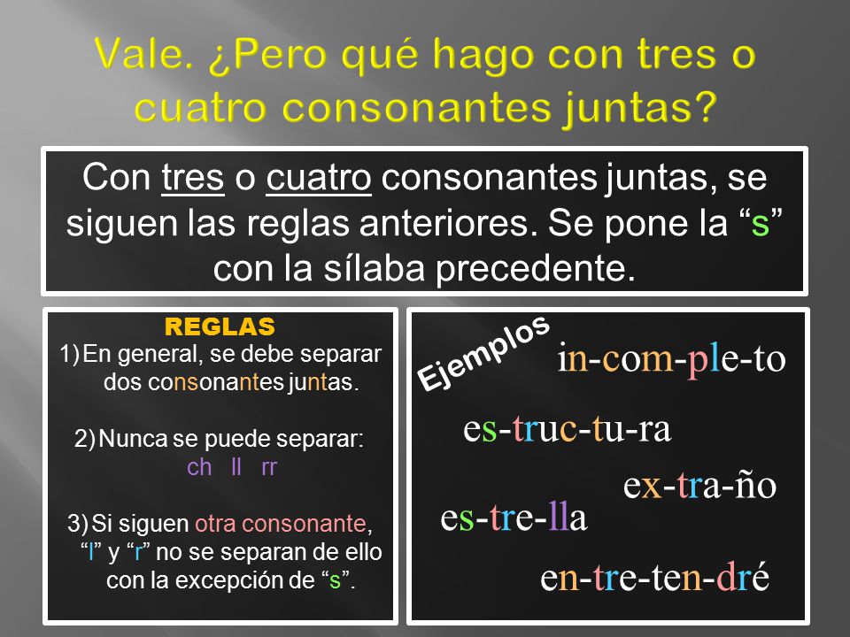 Vale. ¿Pero qué hago con tres o cuatro consonantes juntas