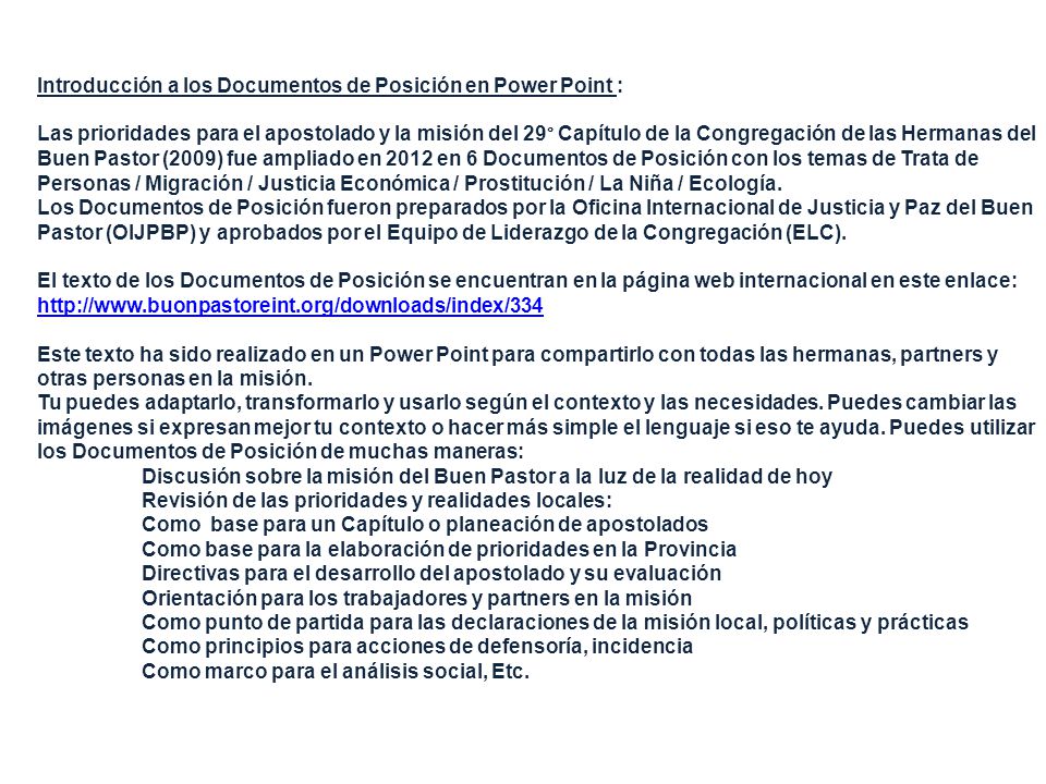 Introducción a los Documentos de Posición en Power Point :