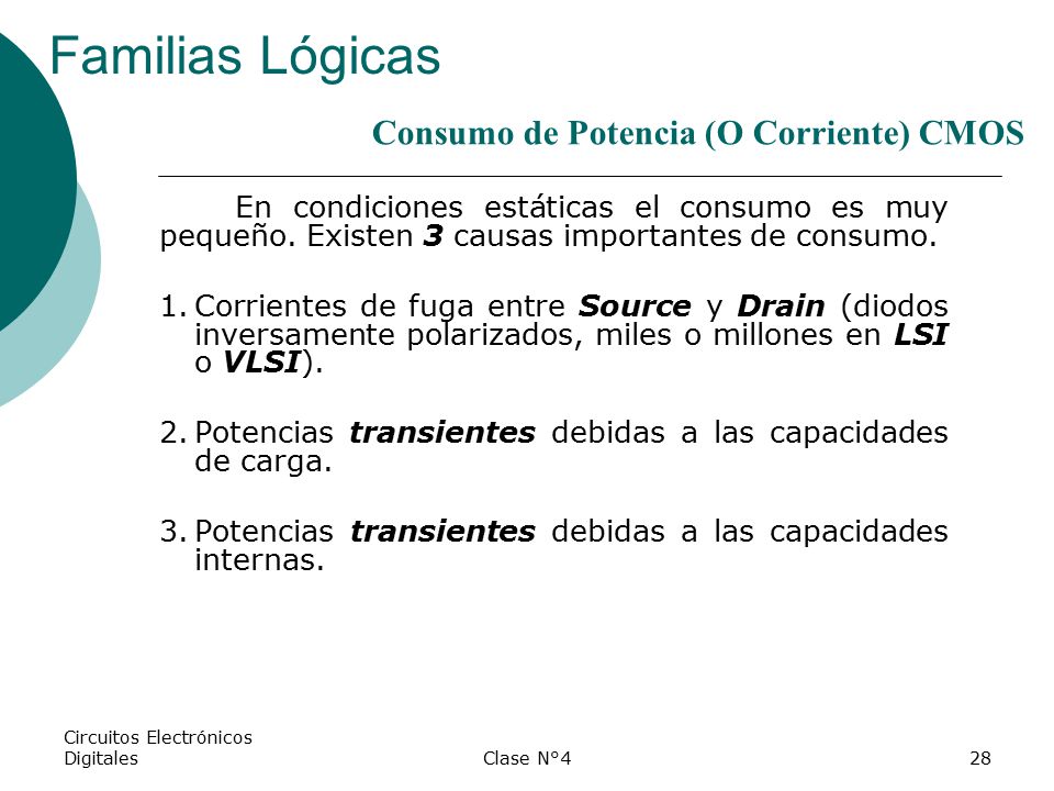 Familias Lógicas Consumo de Potencia (O Corriente) CMOS