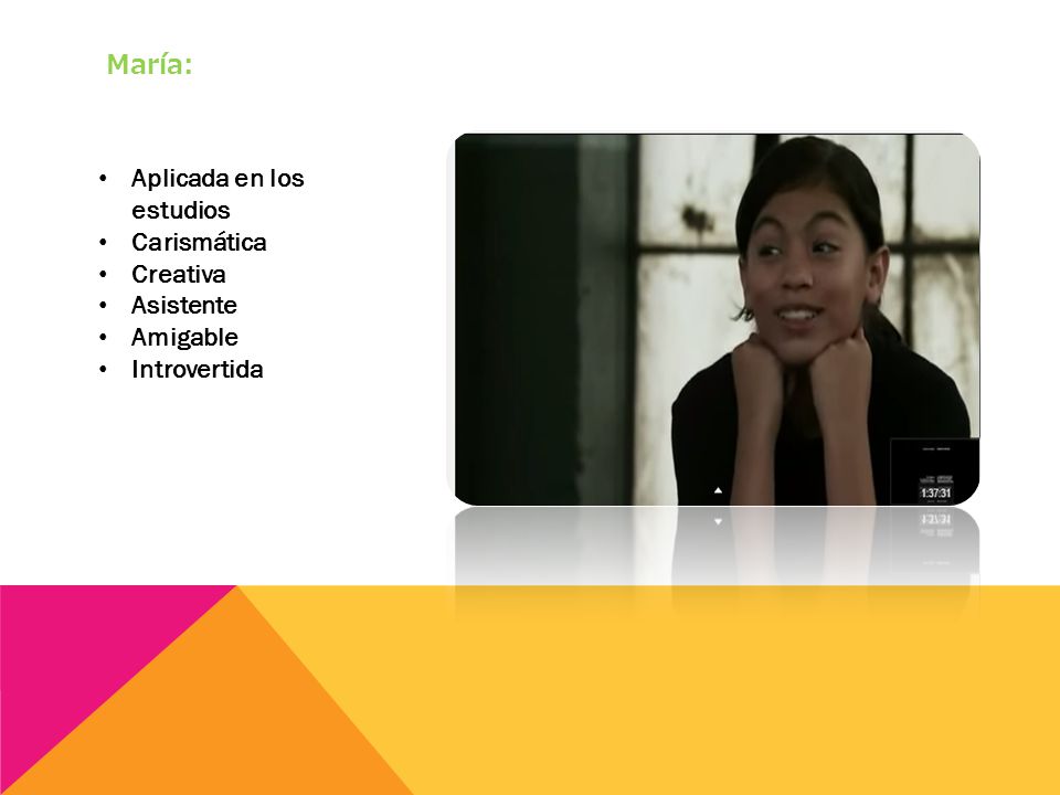 María: Aplicada en los estudios Carismática Creativa Asistente Amigable Introvertida