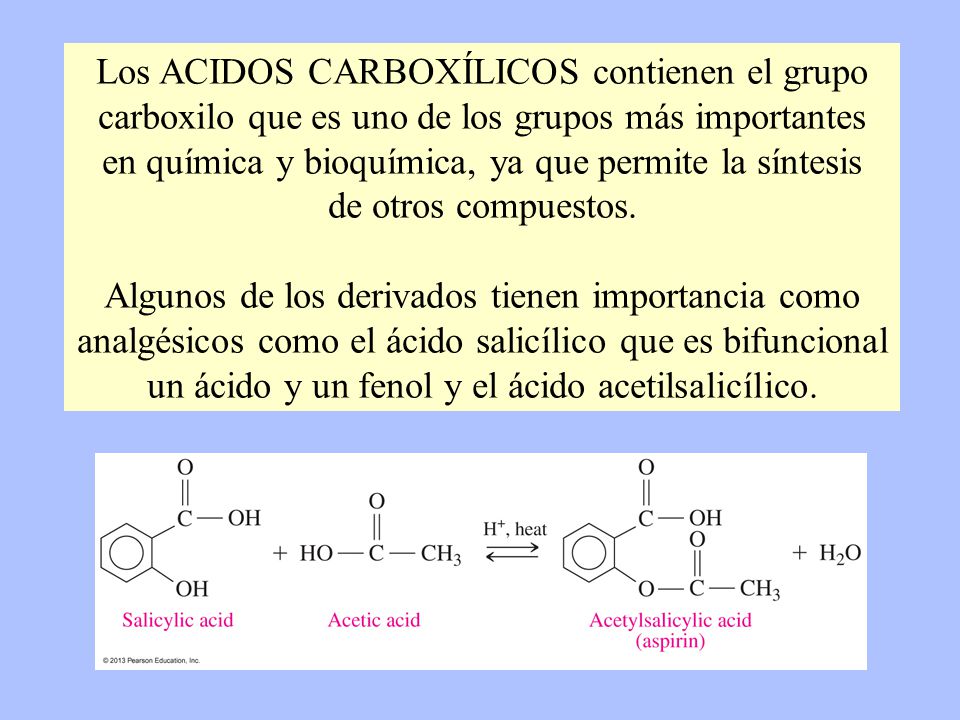 Los ACIDOS CARBOXÍLICOS contienen el grupo carboxilo que es uno de los grupos más importantes en química y bioquímica, ya que permite la síntesis de otros compuestos.