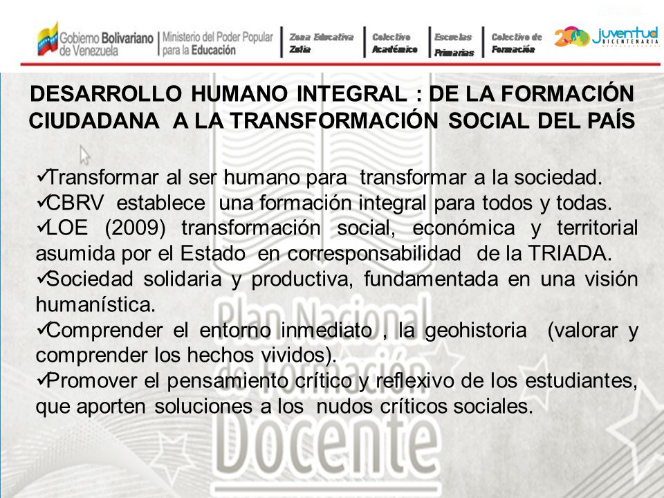 DESARROLLO HUMANO INTEGRAL : DE LA FORMACIÓN CIUDADANA A LA TRANSFORMACIÓN SOCIAL DEL PAÍS