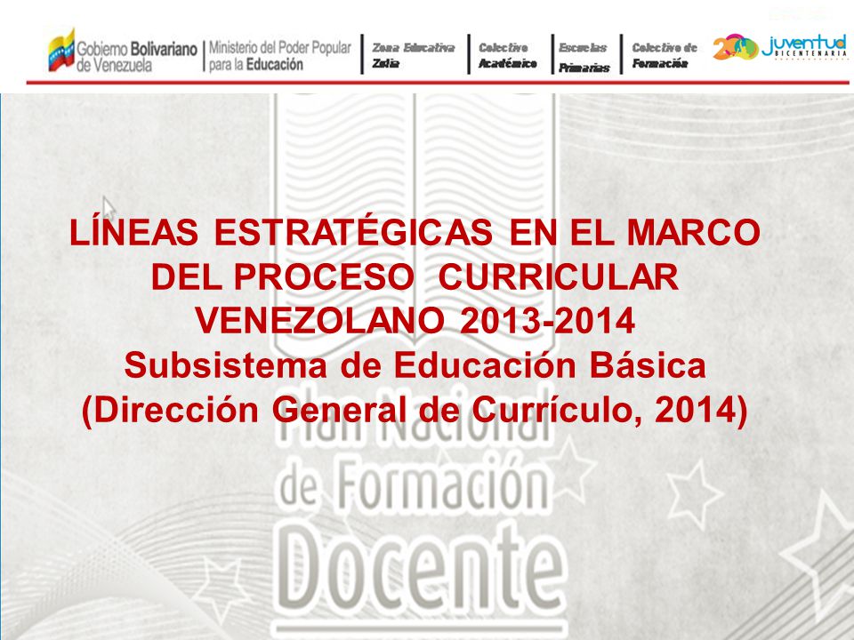LÍNEAS ESTRATÉGICAS EN EL MARCO DEL PROCESO CURRICULAR VENEZOLANO Subsistema de Educación Básica (Dirección General de Currículo, 2014)