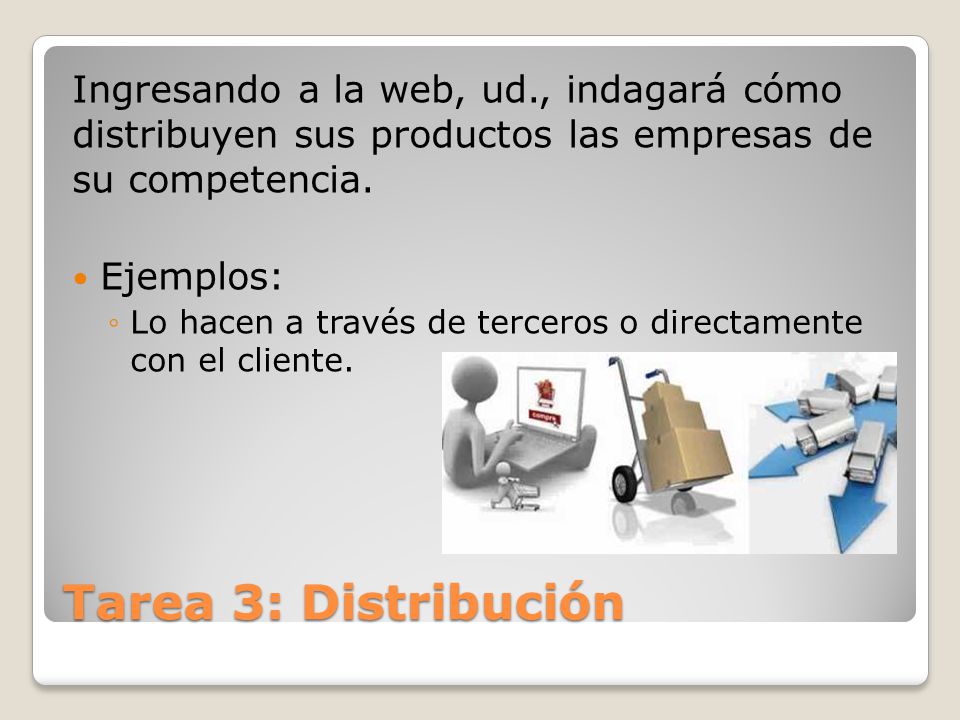 Ingresando a la web, ud., indagará cómo distribuyen sus productos las empresas de su competencia.