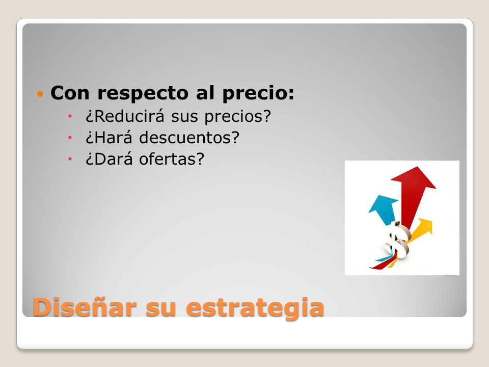 Diseñar su estrategia Con respecto al precio: ¿Reducirá sus precios