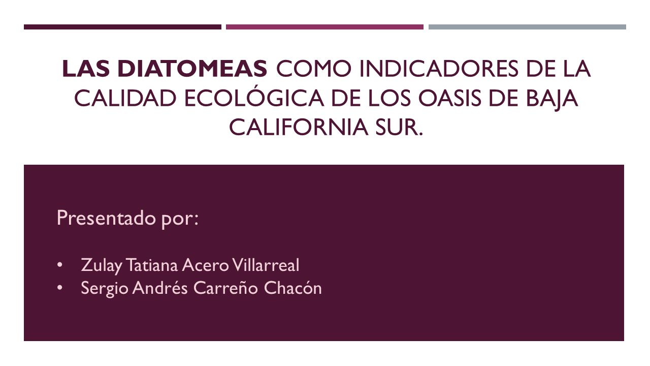 LAS DIATOMEAS como indicadores de la calidad ecológica de los oasis de Baja California Sur.