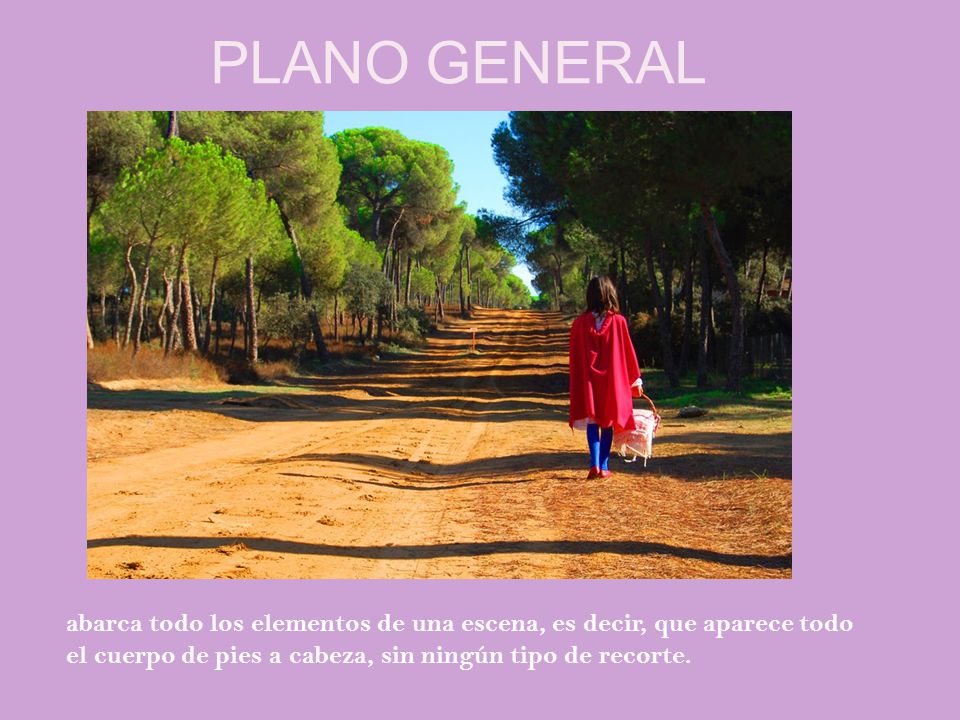 PLANO GENERAL abarca todo los elementos de una escena, es decir, que aparece todo el cuerpo de pies a cabeza, sin ningún tipo de recorte.