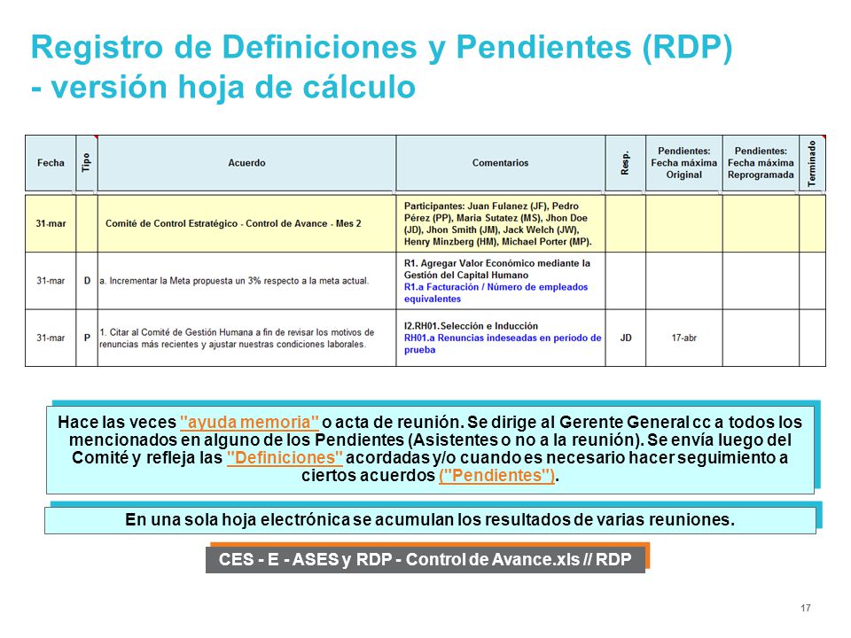 Registro de Definiciones y Pendientes (RDP) - versión hoja de cálculo