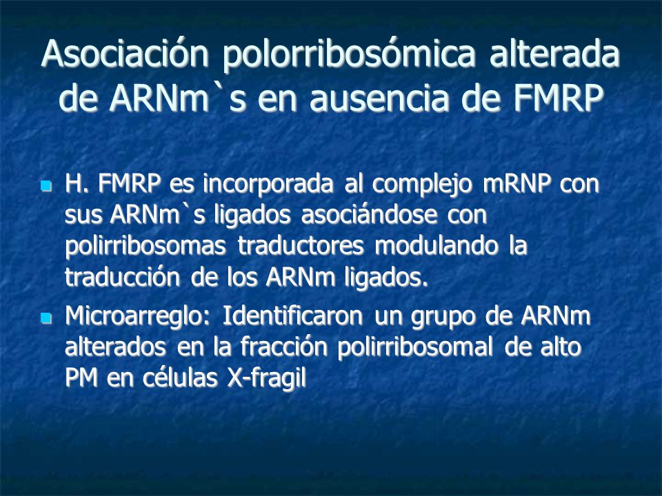Asociación polorribosómica alterada de ARNm`s en ausencia de FMRP