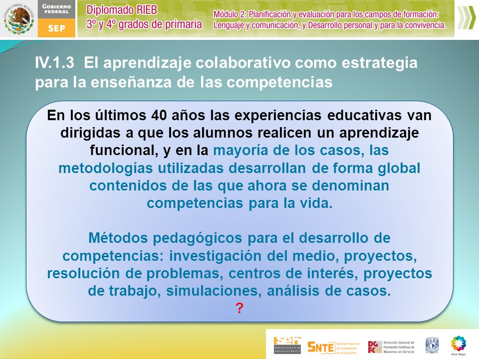 IV.1.3 El aprendizaje colaborativo como estrategia para la enseñanza de las competencias