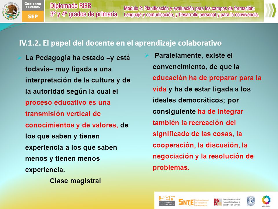 IV.1.2. El papel del docente en el aprendizaje colaborativo