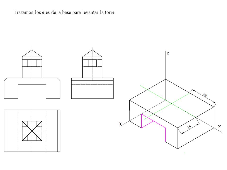 Trazamos los ejes de la base para levantar la torre.