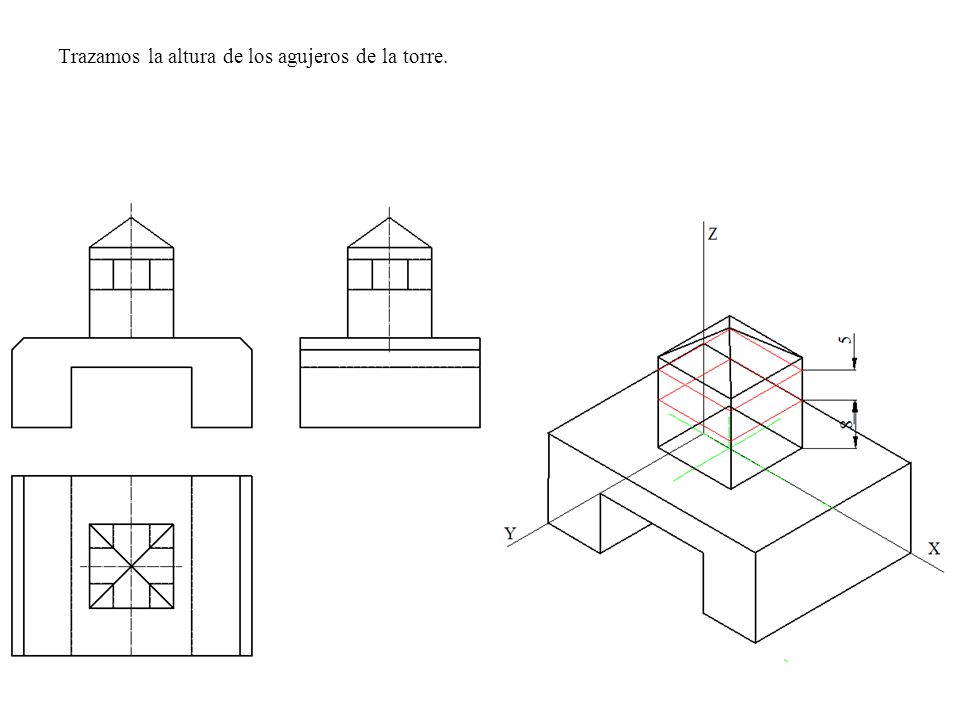 Trazamos la altura de los agujeros de la torre.
