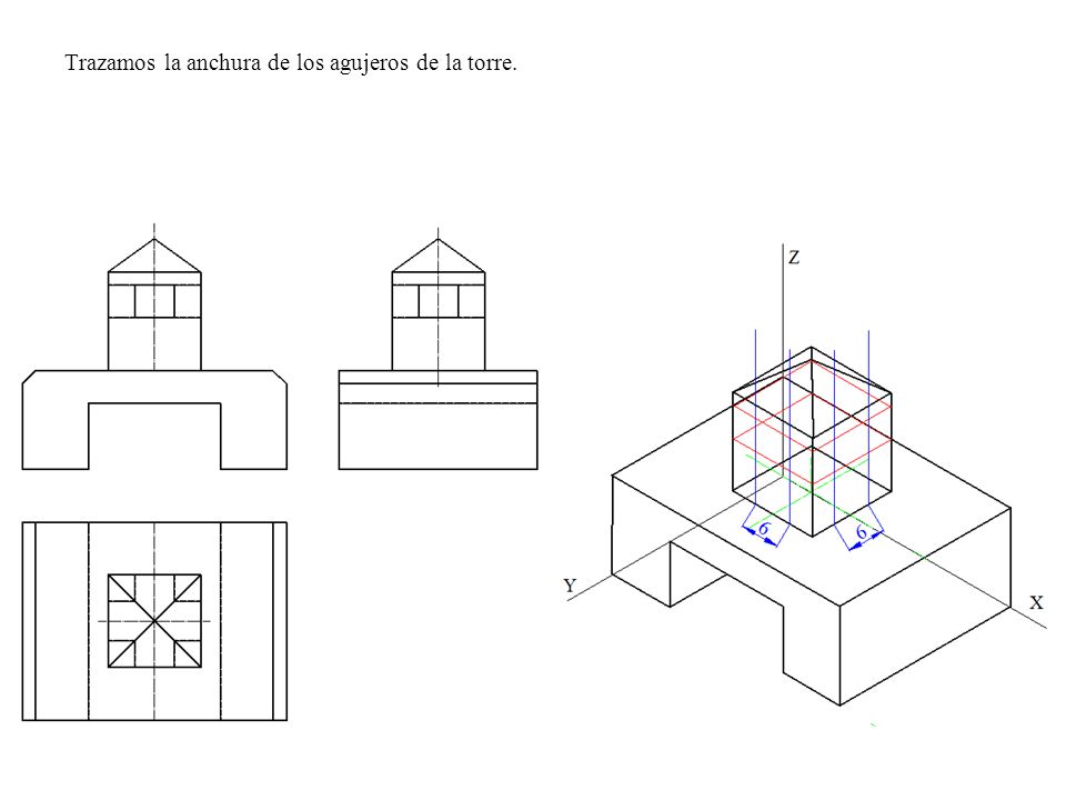 Trazamos la anchura de los agujeros de la torre.