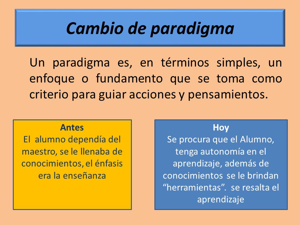 Cambio de paradigma Un paradigma es, en términos simples, un enfoque o fundamento que se toma como criterio para guiar acciones y pensamientos.