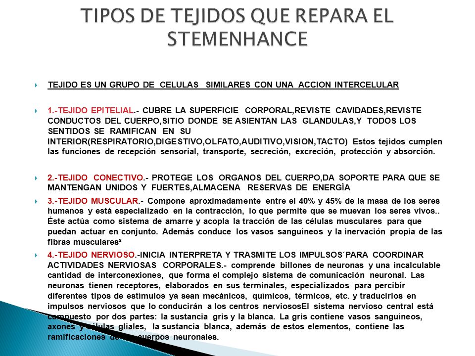 TIPOS DE TEJIDOS QUE REPARA EL STEMENHANCE