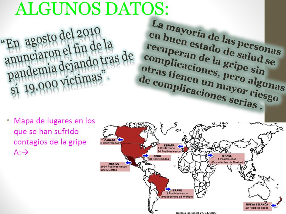 ALGUNOS DATOS: En agosto del 2010 anunciaron el fin de la pandemia dejando tras de sí víctimas .