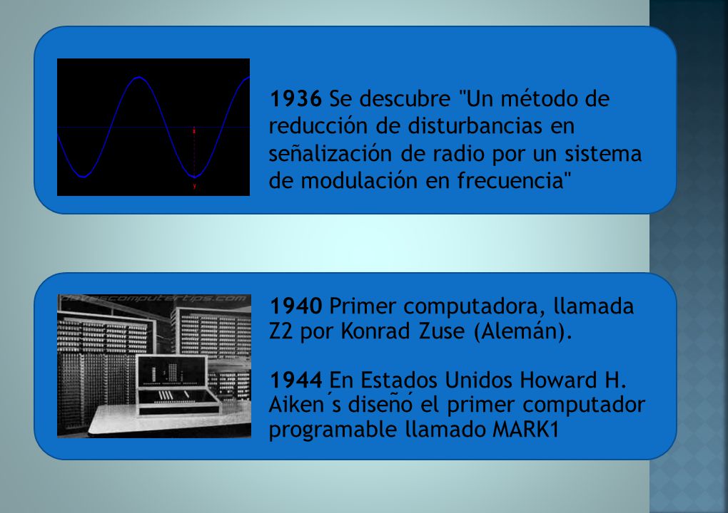 1936 Se descubre Un método de reducción de disturbancias en señalización de radio por un sistema de modulación en frecuencia