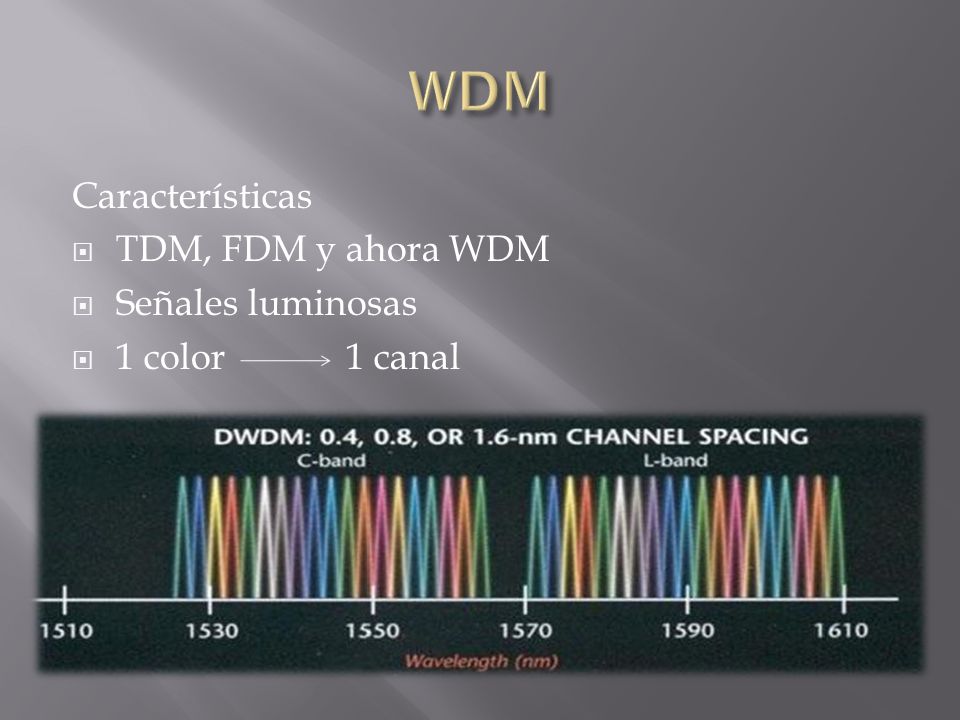 WDM Características TDM, FDM y ahora WDM Señales luminosas