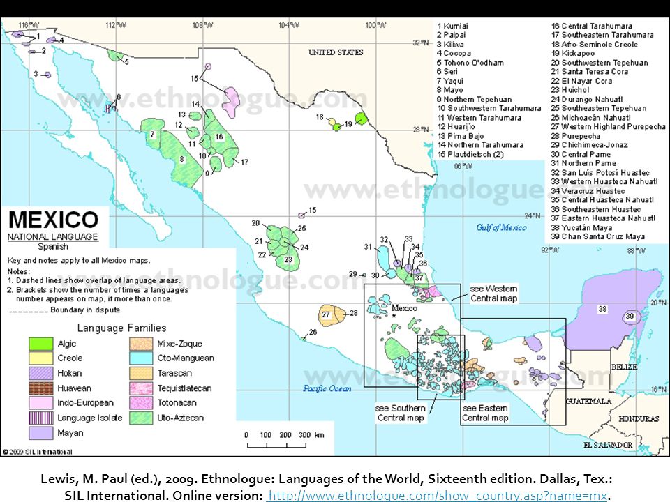 El mapa de lengua indígenas (donde son hablados); pero no usa los mismos términos
