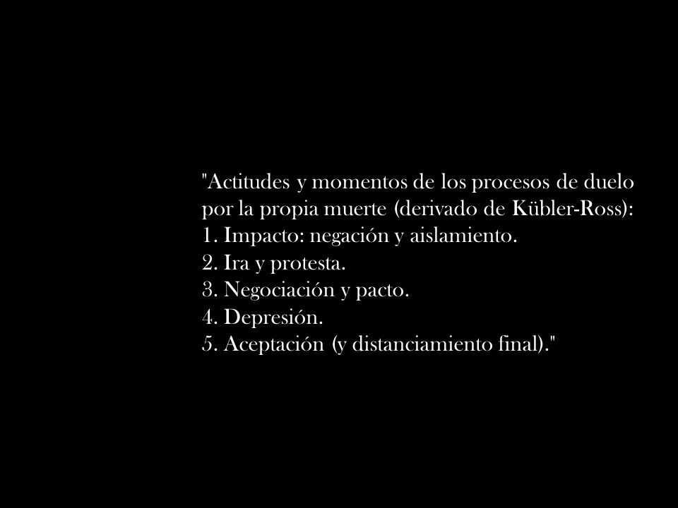Actitudes y momentos de los procesos de duelo por la propia muerte (derivado de Kübler-Ross):
