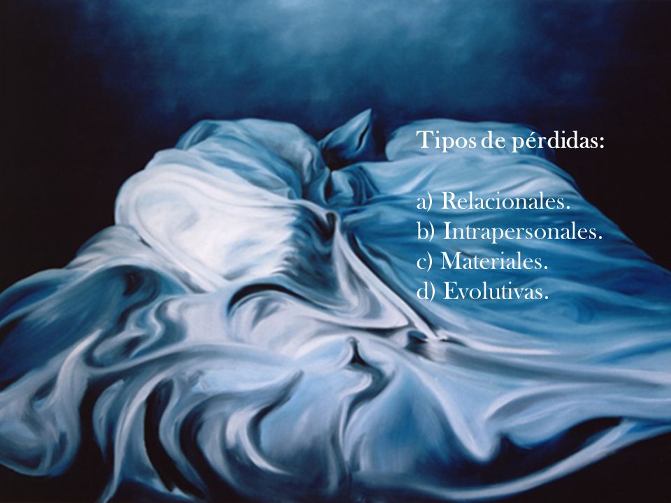 Tipos de pérdidas: a) Relacionales. b) Intrapersonales. c) Materiales. d) Evolutivas.