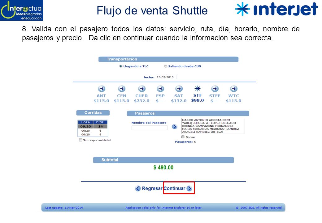 Flujo de venta Shuttle