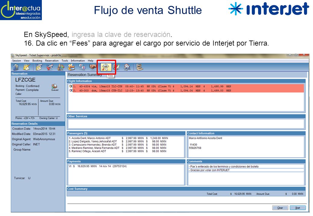 Flujo de venta Shuttle En SkySpeed, ingresa la clave de reservación.