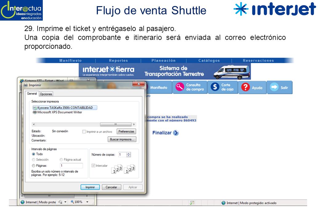 Flujo de venta Shuttle 29. Imprime el ticket y entrégaselo al pasajero.