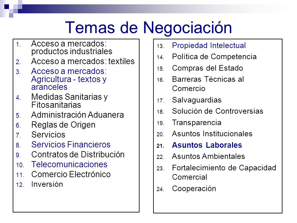 Temas de Negociación Acceso a mercados: productos industriales