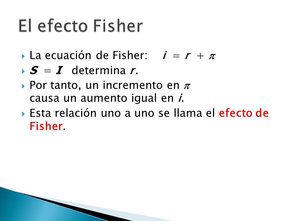 El efecto Fisher La ecuación de Fisher: i = r +  S = I determina r .