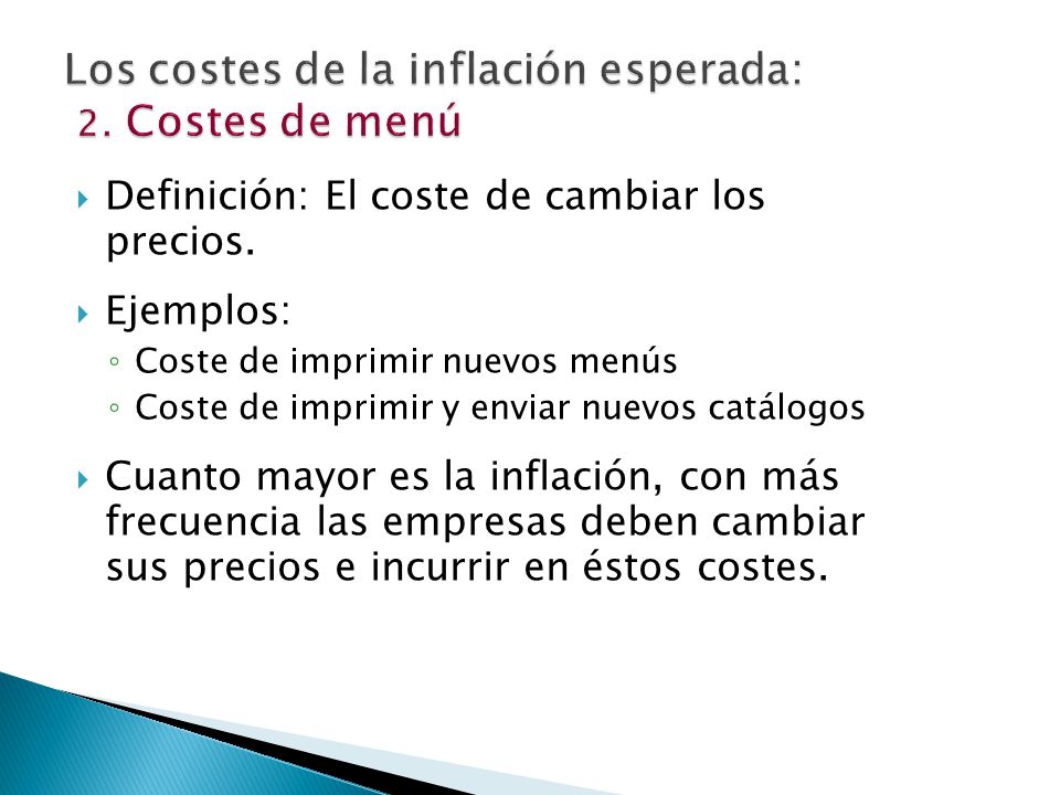 Los costes de la inflación esperada: 2. Costes de menú