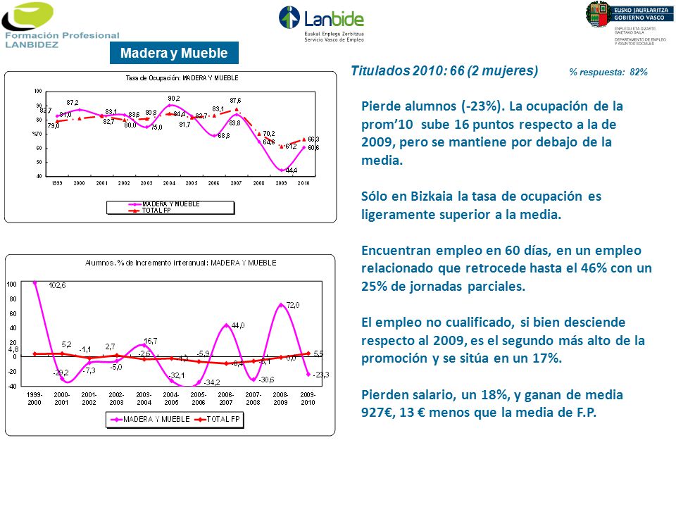Madera y Mueble Titulados 2010: 66 (2 mujeres) % respuesta: 82%