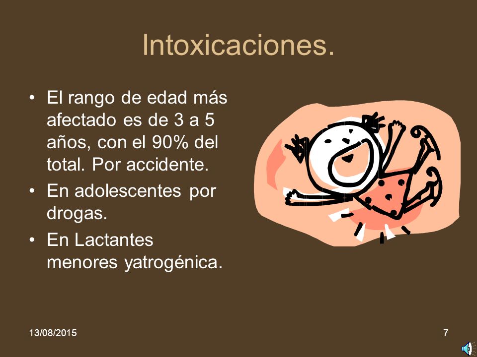 Intoxicaciones. El rango de edad más afectado es de 3 a 5 años, con el 90% del total. Por accidente.