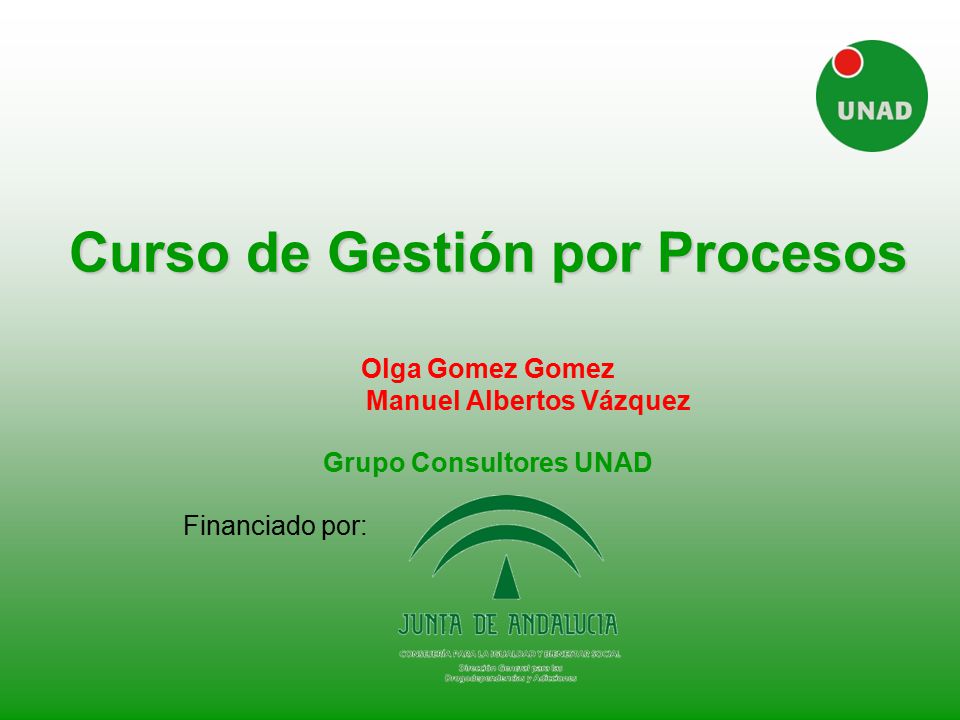 Curso de Gestión por Procesos Olga Gomez Gomez Manuel Albertos Vázquez Grupo Consultores UNAD