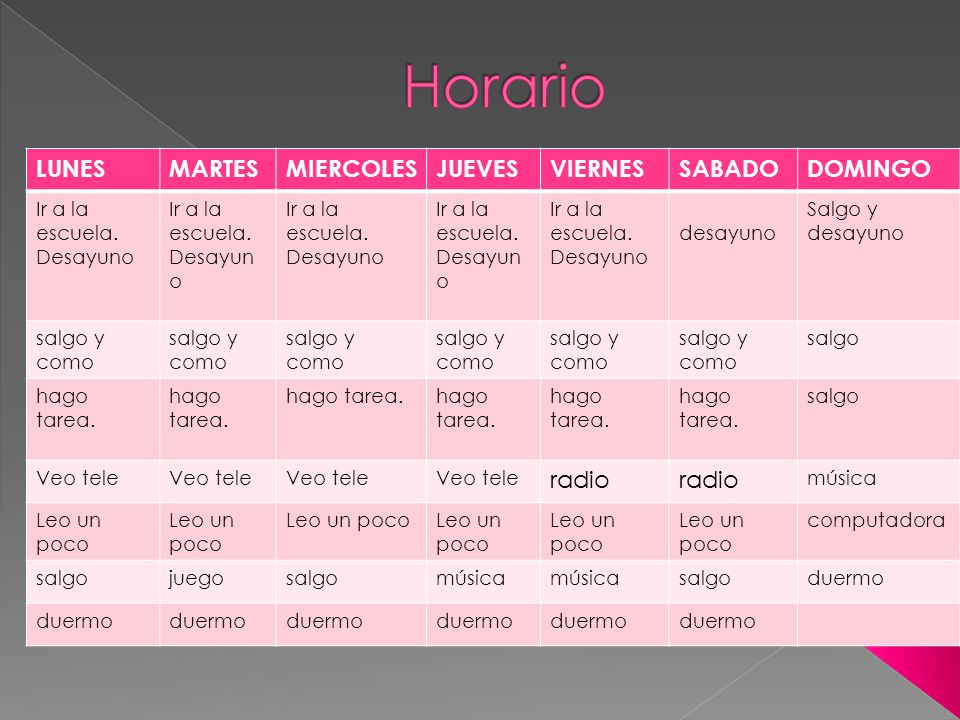 Horario LUNES MARTES MIERCOLES JUEVES VIERNES SABADO DOMINGO radio