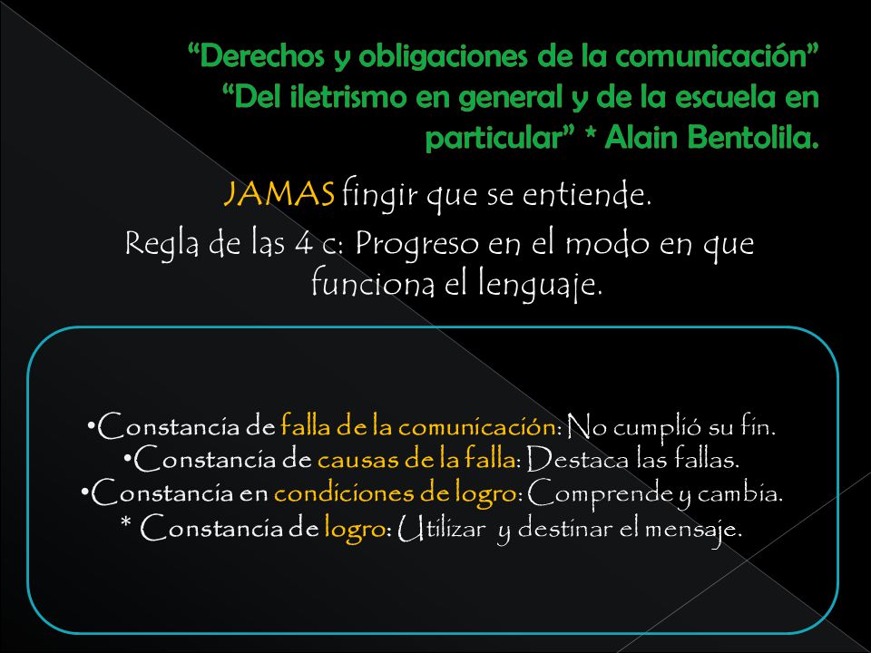 Derechos y obligaciones de la comunicación Del iletrismo en general y de la escuela en particular * Alain Bentolila.