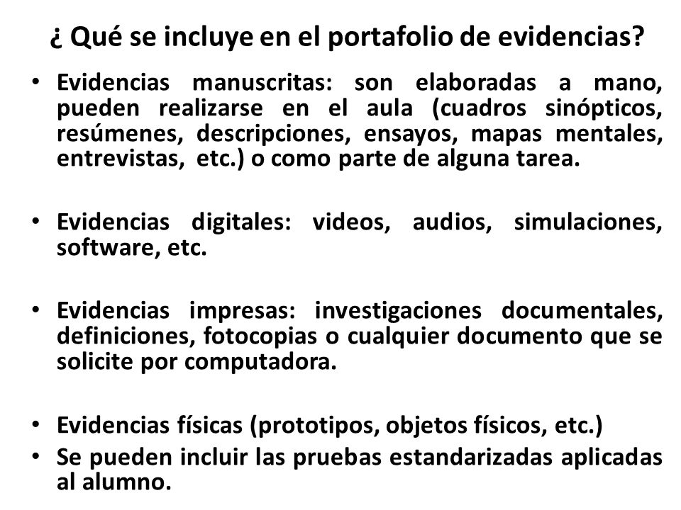 ¿ Qué se incluye en el portafolio de evidencias