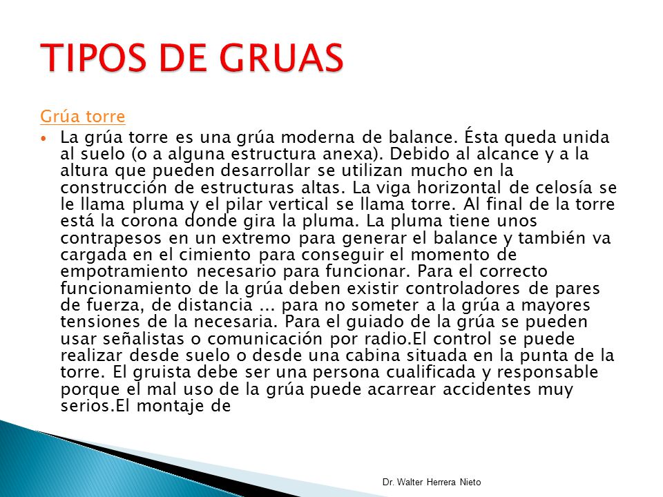 TIPOS DE GRUAS Grúa torre