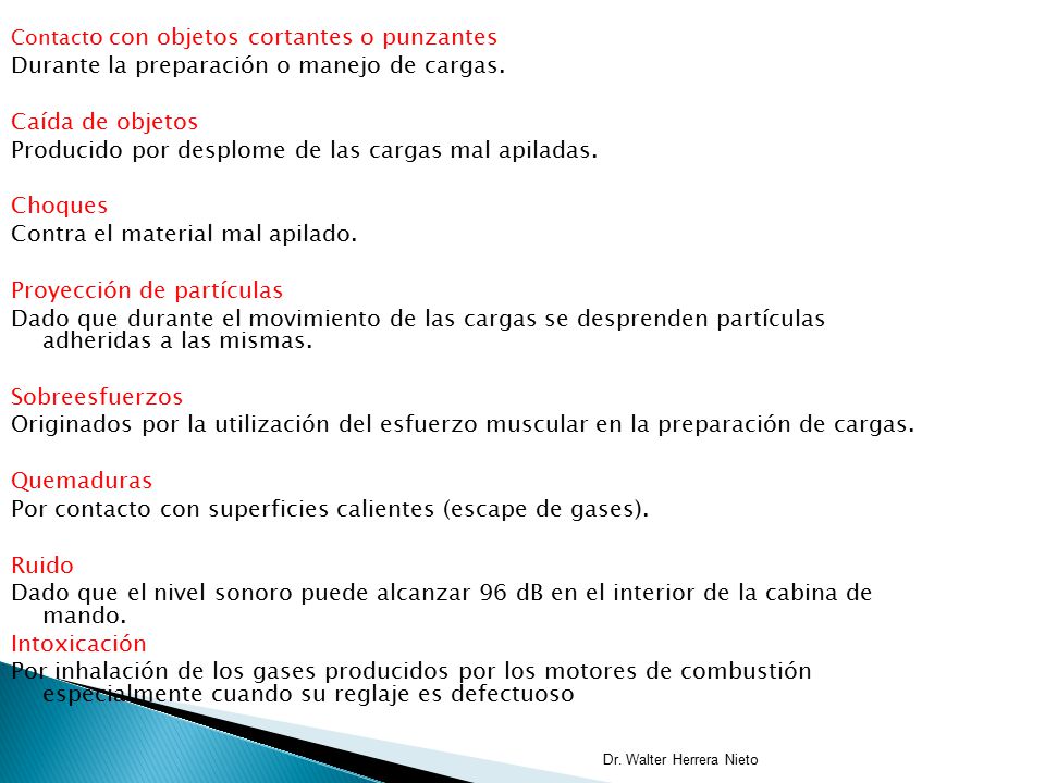 Durante la preparación o manejo de cargas. Caída de objetos