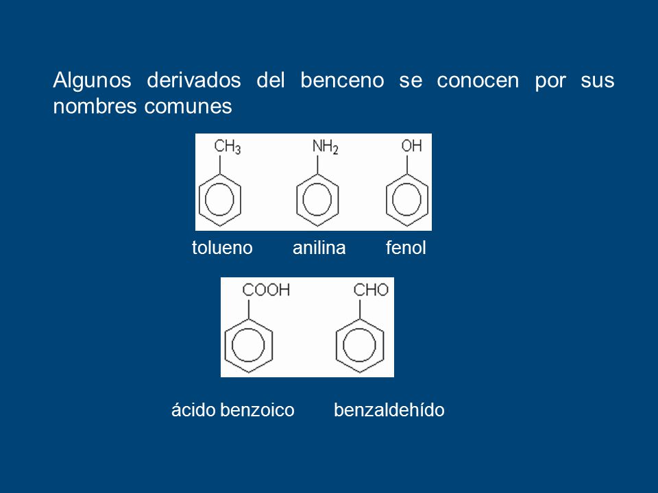 Algunos derivados del benceno se conocen por sus nombres comunes