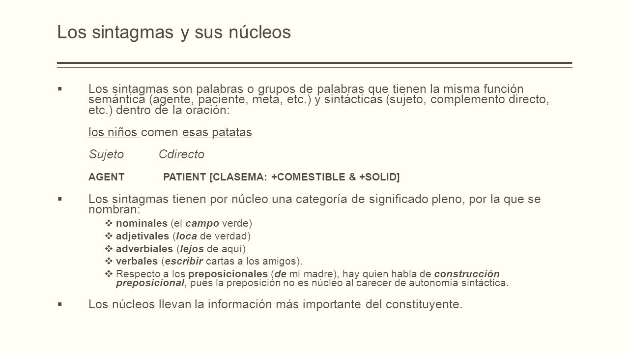 Los sintagmas y sus núcleos