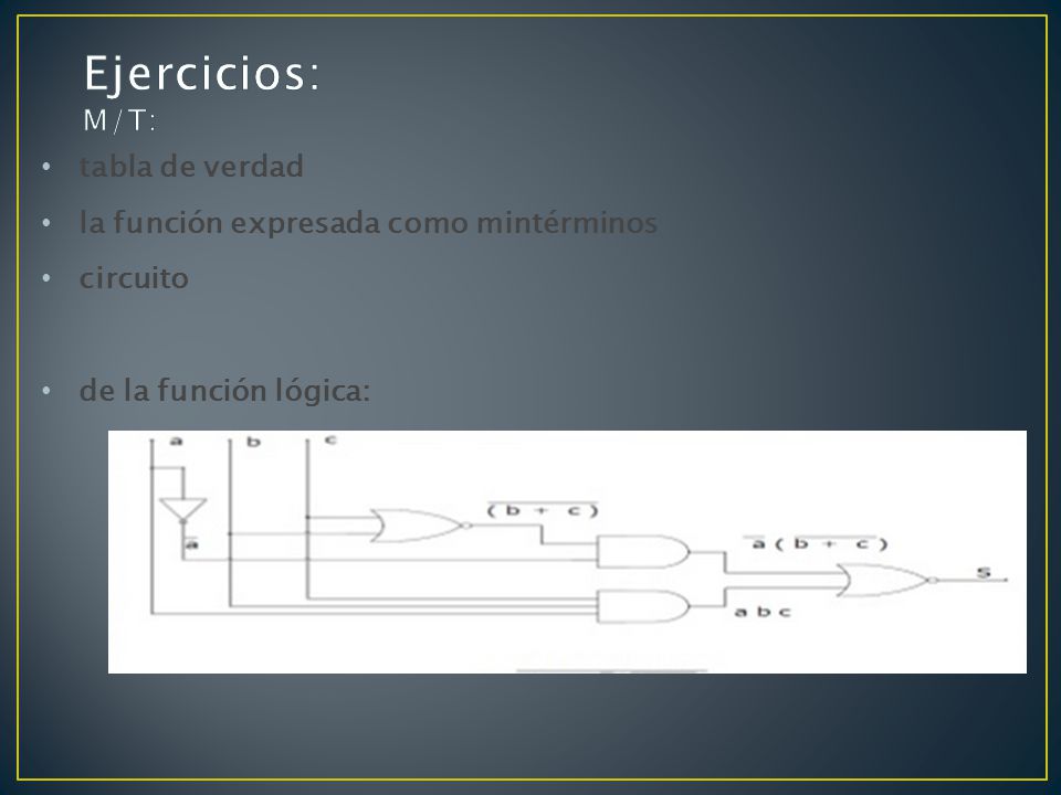 Ejercicios: M/T: tabla de verdad la función expresada como mintérminos