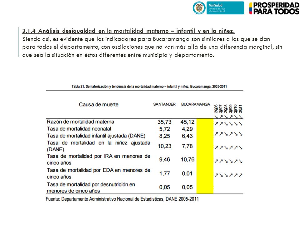 2.1.4 Análisis desigualdad en la mortalidad materno – infantil y en la niñez.