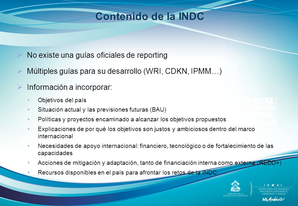 Contenido de la INDC No existe una guías oficiales de reporting