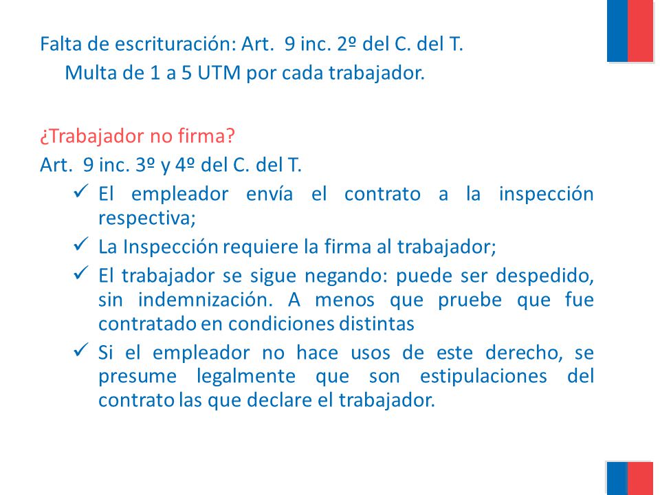 Falta de escrituración: Art. 9 inc. 2º del C. del T.