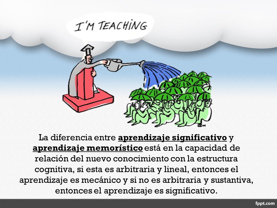 La diferencia entre aprendizaje significativo y aprendizaje memorístico está en la capacidad de relación del nuevo conocimiento con la estructura cognitiva, si esta es arbitraria y lineal, entonces el aprendizaje es mecánico y si no es arbitraria y sustantiva, entonces el aprendizaje es significativo.