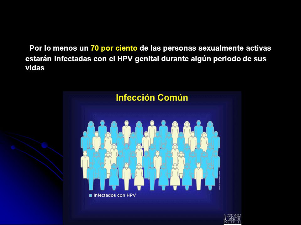Por lo menos un 70 por ciento de las personas sexualmente activas estarán infectadas con el HPV genital durante algún periodo de sus vidas